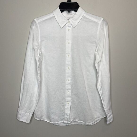 J.CREW Button Up Top Women XS Linen Cotton Blend White Long Sleeve BY035 - Picture 3 of 11